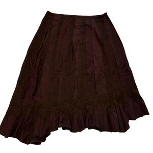 Vtg April Cornell Dark Brown A-Line Skirt Patchwork Cottagecore Ruffle Sz S